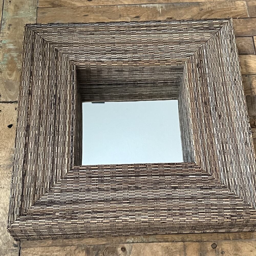 Crate and Barrel Woven Rattan Decorative Wall Mirror 16.5" x 16"